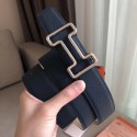 Imitation Hermes Tonight 38MM Reversible Belt In Navy/White Epsom Leather JM883fM13