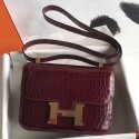 Knockoff AAAAA Hermes Constance 24 Handmade Bag In Bourgogne Niloticus Crocodile JM1281IC64