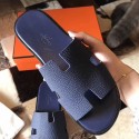Knockoff Best Hermes Izmir Sandals In Navy Blue Clemence Leather JM1720Pu45