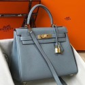 Knockoff Best Hermes Kelly 25cm Retourne Bag In Blue Lin Clemence Leather JM1422Pu45
