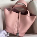 Knockoff Best Hermes Picotin Lock 22 Handmade Bag in Pink Clemence Leather JM826Pu45
