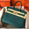 Knockoff Hermes Birkin 30 Handmade Bag In Green Ostrich Skin JM435TL77