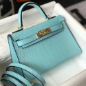Knockoff Hermes Kelly Mini II Handmade Bag In Blue Atoll Crocodile Embossed Leather JM1555xA12