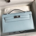 Knockoff Hermes Kelly Pochette Handmade Bag In Blue Brume Swift Calfskin JM1843AT21