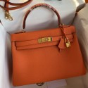 Knockoff Hermes Kelly Retourne 32 Handmade Bag In Orange Clemence Leather JM105tp21