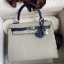 Knockoff Hermes Kelly Sellier 25 Bicolor Bag in Pearl Grey and Blue Mysore Goatskin JM365YI96