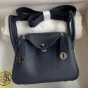 Knockoff Hermes Mini Lindy Handmade Bag In Blue Nuit HHL19clbnClemence Leather JM1247AT21