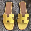 Knockoff Hermes Oran Sandals In Yellow Shiny Niloticus Crocodile JM661xA12