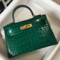 Replica Best Hermes Kelly Mini II Bag In Green Embossed Crocodile Leather JM1095DL25