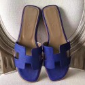 Replica Cheap Hermes Oran Sandals In Blue Epsom Leather JM645Vu82