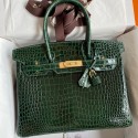 Replica Fashion Hermes Birkin 30 Handmade Bag In Green Crocodile Porosus Shiny Skin JM1677Vw59