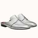 Replica Hermes Catena Mules In Silver Metallic Calfskin JM1689sD46