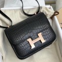 Replica Hermes Constance 18 Handmade Bag In Black Alligator Crocodile Skin JM428eZ32