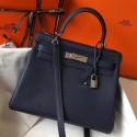 Replica Hermes Kelly 32cm Bag In Dark Blue Clemence Leather PHW JM1786BV51