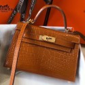 Replica Hermes Kelly Mini II Handmade Bag In Brown Crocodile Embossed Leather JM892BV51