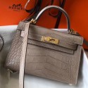 Replica Hermes Kelly Mini II Handmade Bag In Grey Crocodile Embossed Leather JM241nB47