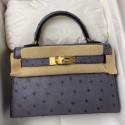 Replica Hermes Kelly Mini II Handmade Bag In Gris Agate Ostrich Leather JM1728ij65