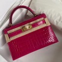 Replica Hermes Kelly Mini II Handmade Bag In Rose Red Alligator Crocodile JM576Or19