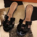 Replica Hermes Oasis Sandals In Black Patent Calfskin JM420Ay93