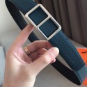Replica Hermes Officier Reversible 38mm Belt In Blue Clemence Leather JM1918eZ32