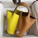Replica Hermes Picotin Lock 18 Bicolor Handmade Bag in Lime and Gold Clemence Leather JM683On56