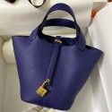 Replica Hermes Picotin Lock 18 Handmade Bag in Blue Encre Clemence Leather JM710PU57