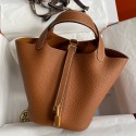 Replica Hermes Picotin Lock 18 Handmade Bag in Gold Clemence Leather JM1008PU57