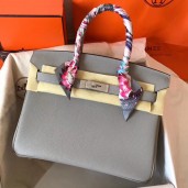 AAA Hermes Birkin 30 Handmade Bag In Pearl Grey Clemence Leather JM54xz31