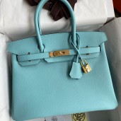 AAA Hermes Birkin 30 Retourne Handmade Bag In Blue Atoll Epsom Calfskin JM650xz31