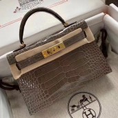 AAA Hermes Kelly Mini II Handmade Bag In Taupe Alligator Crocodile JM561eP47