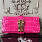 AAA Hermes Medor Clutch Bag In Rose Red Crocodile Leather JM948xz31