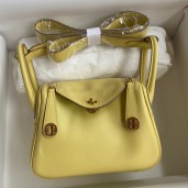 AAA Imitation Hermes Mini Lindy Handmade Bag In Jaune Poussin Swift Leather JM1141fr81