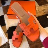 AAA Imitation Hermes Oran Slide Sandals In Orange Clemence Leather JM843fr81