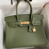 AAAAA Hermes Birkin 30 Retourne Handmade Bag In Green Clemence Leather JM1980ot71