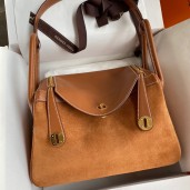 AAAAA Hermes Lindy 30 Handmade Bag In Gold Doblis Suede Calfskin JM1649ea89
