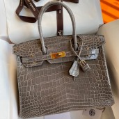 Best 1:1 Hermes Birkin 30 Handmade Bag In Taupe Crocodile Niloticus Shiny Skin JM1174em76
