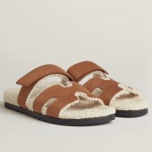 Best 1:1 Hermes Women's Chypre Sandals in Tan Suede with Shearling JM1770em76
