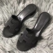 Best Quality Hermes Oasis Sandals In Black Suede with Rhinestone JM1200nV25