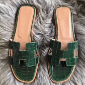 Cheap Hermes Oran Sandals In Green Shiny Niloticus Crocodile JM869Zm92