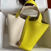 Copy 1:1 Hermes Picotin Lock 18 Bicolor Handmade Bag in Craie and Lime Clemence Leather JM1027nF20
