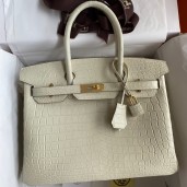 Copy AAA Hermes Birkin 30 Handmade Bag In Craie Crocodile Niloticus Matte Skin JM111CI68