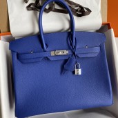 Copy AAA Hermes Birkin 35 Retourne Handmade Bag In Blue Electric Clemence Leather JM1303CI68