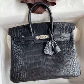 Copy Hermes Birkin 25 Bag In Black Matte Alligator Crocodile Skin JM888it96
