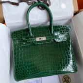 Copy Hermes Birkin 30 Handmade Bag In Malachite Crocodile Niloticus Shiny Skin JM1540lS75