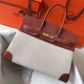 Copy Hermes Birkin 35cm Canvas Bag With Barenia Leather GHW JM1734Qa65