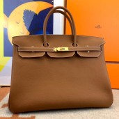 Copy Hermes Birkin 40 Handmade Bag In Gold Clemence Leather JM1574Wq19