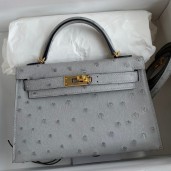 Copy Hermes Kelly Mini II Sellier Handmade Bag In Bleu Glacier Ostrich Leather JM1249uk73