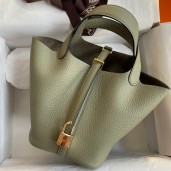 Copy Hermes Picotin Lock 18 Handmade Bag in Sauge Clemence Leather JM680Wq19
