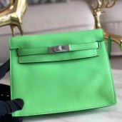 Fake AAAAA Hermes Kelly Danse Handmade Bag In Green Swift Leather JM1632YK70