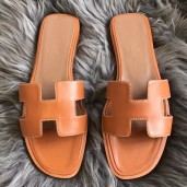 Fake AAAAA Hermes Oran Sandals In Brown Swift Leather JM1036YK70